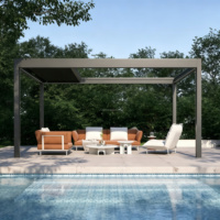Pergola bioclimatique semi-circulaire pour balcon, terrasse, piscine, auvent pare-soleil, pavillon extérieur pour repas en plein air