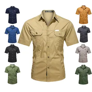 Camisa de algodão casual para homens, camisa tática de manga curta para caminhadas, escalada, caça