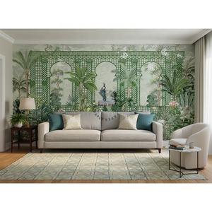Mural <span class=keywords><strong>de</strong></span> pared personalizado para el hogar, diseño <span class=keywords><strong>de</strong></span> pavo real, planta tropical, jardín, papel tapiz - Product Image 2