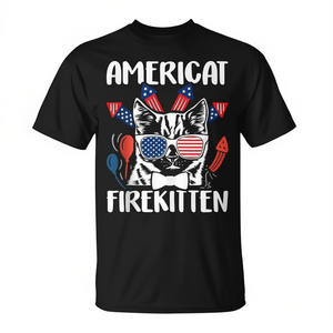 T-shirt con stampa grafica di gatti, tema festa estiva, manica corta, girocollo unisex, top casual - Product Image 2