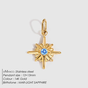 Collana con Ciondolo HB563 in Acciaio Inox di Alta Qualità, Otto Punte con Pietra Portafortuna dei 12 Mesi, Accessorio di Gioielleria alla Moda - Product Image 6