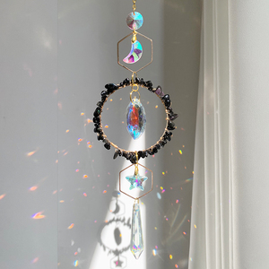 Attrape-soleil en cristal naturel, pierres précieuses, vitrail, cercle de cristal suspendu, attrape-soleil lune et étoiles - Product Image 5
