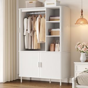 Armoire SENYU avec portes, armoire avec étagères réglables, armoire en bois de style moderne du milieu du siècle pour chambre à coucher - Product Image 1