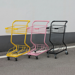 Custom <strong>Small</strong> Two Tier Shopping Cart Portable Retail Store <strong>Trolley</strong> Pink Supermarket Cart <strong>Trolley</strong> with Wheels - Product Image 3