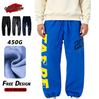 Pantalon de survêtement ample en molleton 450 GSM avec logo latéral appliqué, service ODM TaiDe, vente en gros, personnalisé en usine, streetwear pour hommes