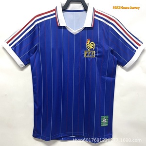 Maglia Retrò della Nazionale Francese <span class=keywords><strong>Serie</strong></span> Maschile <span class=keywords><strong>a</strong></span> Righe con Colletto Alto Manica Lunga o Corta 100% Poliestere Uniforme da Calcio per Tifosi - Product Image 5