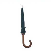Parapluie long vert foncé à 16 baleines, semi-automatique et coupe-vent, avec poignée en imitation bois, idéal pour les professionnels (vente en gros)