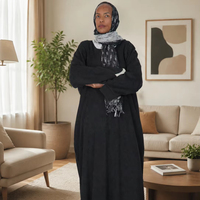 Robe en molleton noir 2026, grande taille, manches longues, col rond, abaya modeste pour la prière, OEM, pour femmes musulmanes
