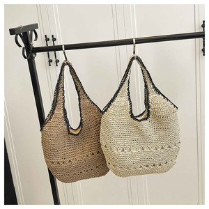 Bolso Tote Bohemio de Ganchillo con Patrón Calado, Dos Asas, Bolso de Compras de Verano para Mujer, Cierre Abierto - Product Image 1