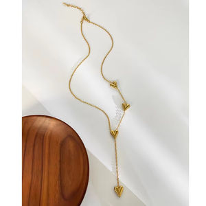 Joyería de oro brillante para mujer, collar con colgante de acero inoxidable chapado en oro de 18 quilates en forma de corazón, abalorio de corazón liso de perla - Product Image 5