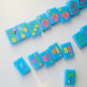 Juego de Mahjong Americano de Lujo, 160 Fichas, Color Rosa y Azul Tropical, Acrílico, para 4 Jugadores, Caja de Regalo con Estuche de Transporte para Fiestas de Verano - Product Image 6