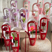 Boîte à fleurs portable - Boîte d'emballage pour bouquet de fleurs Qixi - Boîte pour arrangement floral - Emballage pour art floral