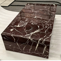 Table basse carrée en pierre avec socle en marbre naturel Rosso Levanto pour salon, maison, hôtel, appartement