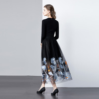 Vêtements pour femmes Robe grande taille Automne Basics 2 pièces pour femmes Top et taille naturelle Jupes minces en mousseline de soie à imprimé floral