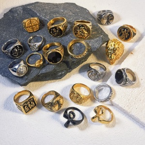 Nouvelle Arrivée Bague Lion pour <span class=keywords><strong>Homme</strong></span>, Anneau Torsadé Saint Christophe <span class=keywords><strong>Da</strong></span> <span class=keywords><strong>Vinci</strong></span>, Bague Chevalière Unique en Acier Inoxydable avec Onyx - Product Image 3
