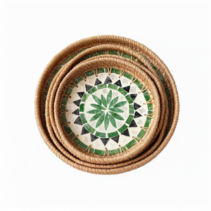 Bandeja Redonda de Mimbre con Mosaico, Juego de 3 Piezas, Hecha a Mano, Estilo Bohemio, para Servir Frutas y Té, para Comedor y Cocina - Product Image 1