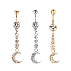 Anneaux <span class=keywords><strong>de</strong></span> nombril en acier inoxydable <span class=keywords><strong>de</strong></span> haute qualité, pendentif pentagramme lunaire, piercing sexy pour le nombril avec bijoux <span class=keywords><strong>de</strong></span> corps en forme <span class=keywords><strong>de</strong></span> cœur pour les mariages - Product Image 1
