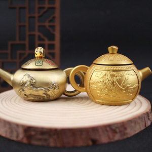Théière Mahjong portative en laiton, design Dragon Phoenix, objet décoratif de collection pour la maison, le bureau ou comme cadeau - Product Image 1