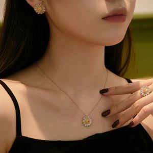 Dylam Sparkling 925 Sterling Silver Rhodium Plated Crushed <b>Iced</b> Cut 8A Cubic Zirconia Chrysanthemum Daisy Pendant Necklace - Product Image 6