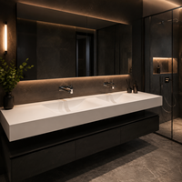 Vente en gros : Meuble-lavabo mural moderne pour hôtel en pierre frittée avec lavabo intégré, miroir intelligent et lavabo sur mesure