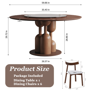 ชุดโต๊ะอาหารโออีโฮม ลักชัวรี ขนาด 59 นิ้ว สไตล์วาบิซาบิ ทำจากไม้โอ๊ค พร้อมเก้าอี้ไม้เนื้อแข็ง 6 ตัว โต๊ะกลมหมุนได้ขนาด 35 นิ้ว ทำจากกระจกแบบลอยตัว เฟอร์นิเจอร์บ้านรักษ์โลก - Product Image 4
