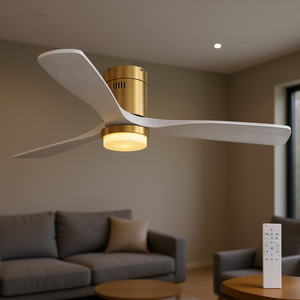 Ventilateur de plafond LED moderne de 52 pouces avec lumière à intensité variable, télécommande 6 vitesses, 3 pales en bois massif, moteur DC pour salon - Product Image 2