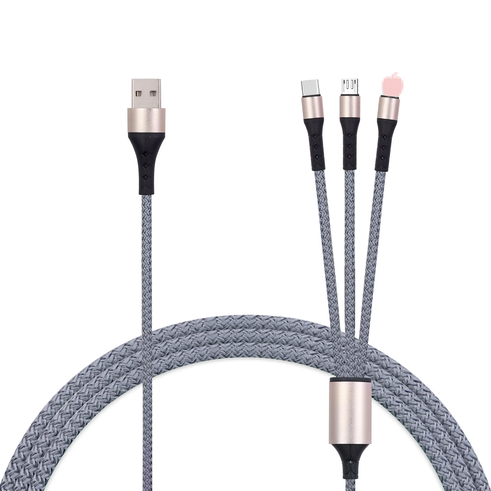 Multi Charger Cable Nylon Braided Multiple USB Cable Universal 3 in 1 Charging Cord Adapter with Type-C Micro USB Port