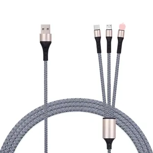 Cable multicargador Cable USB múltiple trenzado de nailon Adaptador de cable de carga universal 3 en 1 con puerto Micro USB tipo C