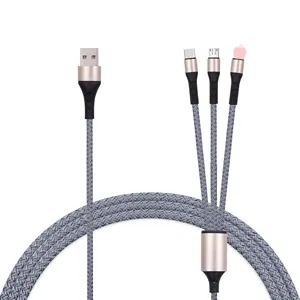 Multi Oplader Kabel Nylon Gevlochten Meerdere Usb-Kabel Universele 3 In 1 Oplaadsnoer Adapter Met Type-C Micro-Usb-Poort