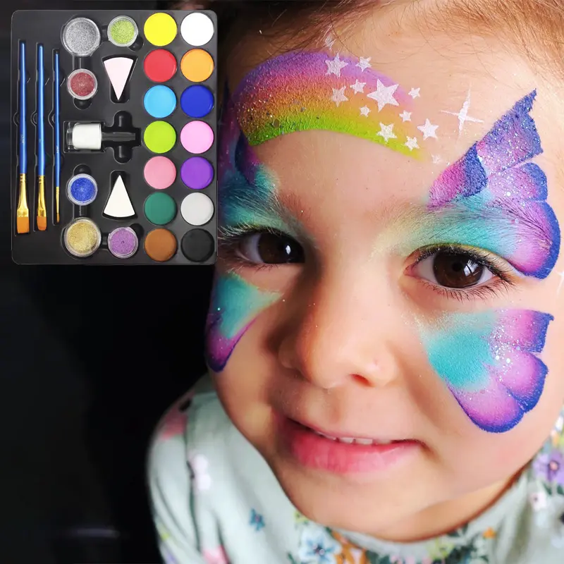 Paleta de pintura facial para crianças, maquiagem profissional não-tóxica de halloween, conjunto de pintura facial para crianças, estilo bodi