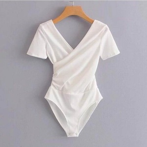 Mono de moda con cuello cruzado para mujer, camiseta de verano ajustada y sexy con espalda descubierta y manga corta - Product Image 5