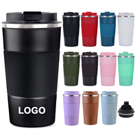Vente en gros de gobelets isothermes réutilisables en acier inoxydable de 12 oz et 17 oz, anti-fuite, avec couvercle rabattable, pour café, voyage, avec logo personnalisé