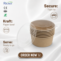 Bols en papier ronds jetables de qualité alimentaire avec couvercles en PET, contenants personnalisés en kraft écologiques pour soupes et salades à emporter, pour la restauration