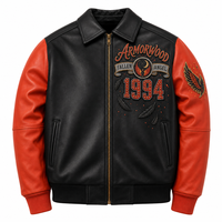 Blouson Bomber en Cuir pour Homme sur Mesure, Bicolore, en Cuir de Vachette Ciré, avec Broderie 3D Unie et Applique Personnalisée en Strass