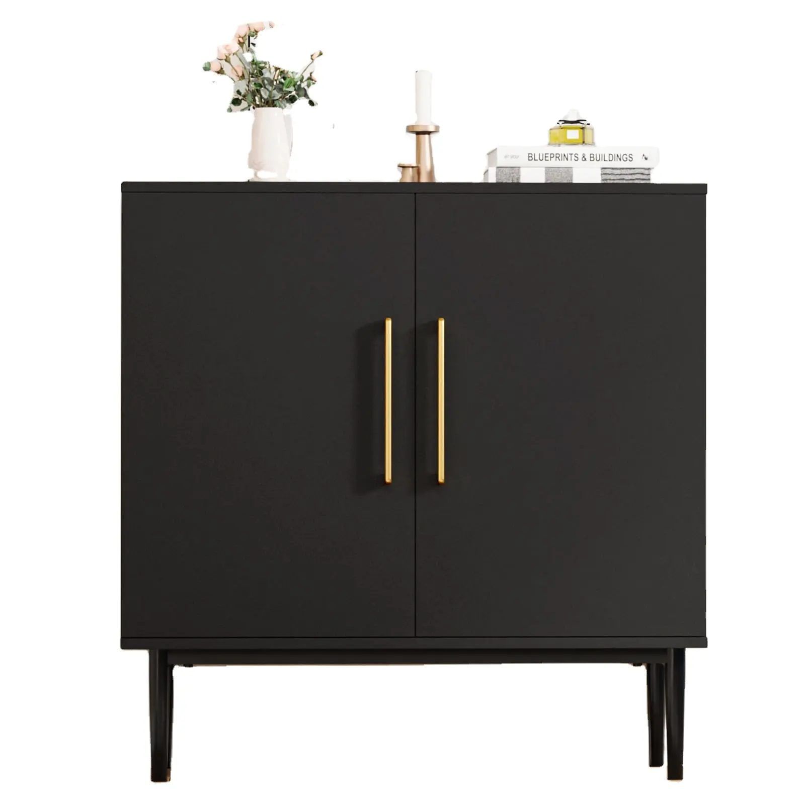 Wholesale modern lockers, freestanding buffet cabinets, black double splice, with metal legs