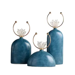 Stile cinese blu visualizzazione della tabella di base per la decorazione della stanza di metallo e cristallo decorazione mestieri di ceramica