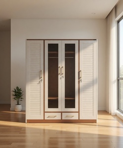 Armario Moderno con Puertas Batientes Blancas, Puertas con Rejillas y Espejo |   Muebles de Dormitorio - Product Image 2