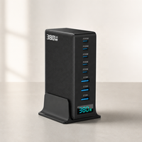 Pengisi Daya GaN 380W 8-Port, Hub Pengisian Cepat, Layar LED 5C3A, 2xPD100W Super Cepat, untuk Laptop iPhone Samsung, UL62368 CE