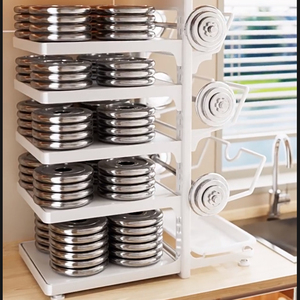 Kitchen Adjustable Metal Pot Organizer Racks Round Multifunctional Mobile <strong>air</strong> <strong>Fryer</strong> Storage Rack Cover Lid Drain Organizer <strong>Shelf</strong> - Product Image 3