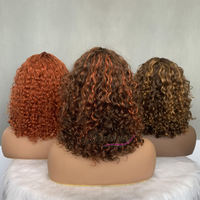 Perruque Bob Courte Frisée Naturelle Mavis avec Frange, Cheveux Remy Double Drawn, Bonnet Sans Colle, Densité 200%, Longueur Moyenne, Origine Xuchang Henan