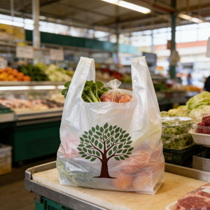 Sacs en plastique personnalisés avec logo, durables, incassables, en PEHD, imprimés sérigraphiés, avec poignée gilet, modèle HL2026409 pour usage domestique - Product Image 3