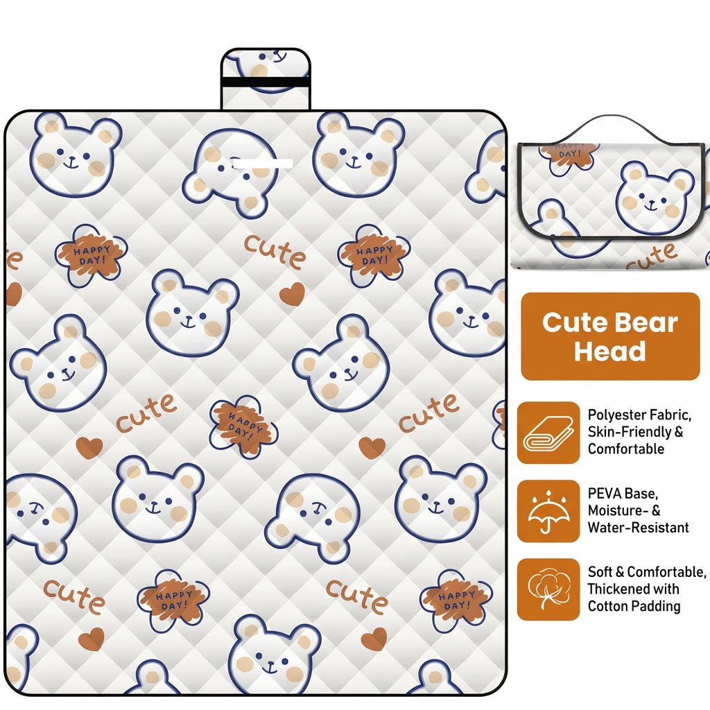 Tapis de pique-nique à ultrasons tête d'ours mignon