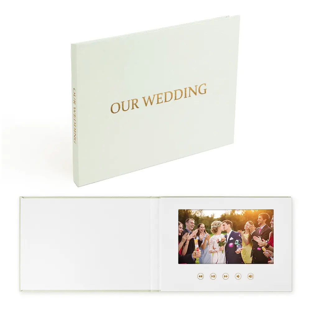 Brochure Video personalizzata con schermo Lcd da 7 pollici Brochure Video album video con copertina rigida in lino per matrimonio