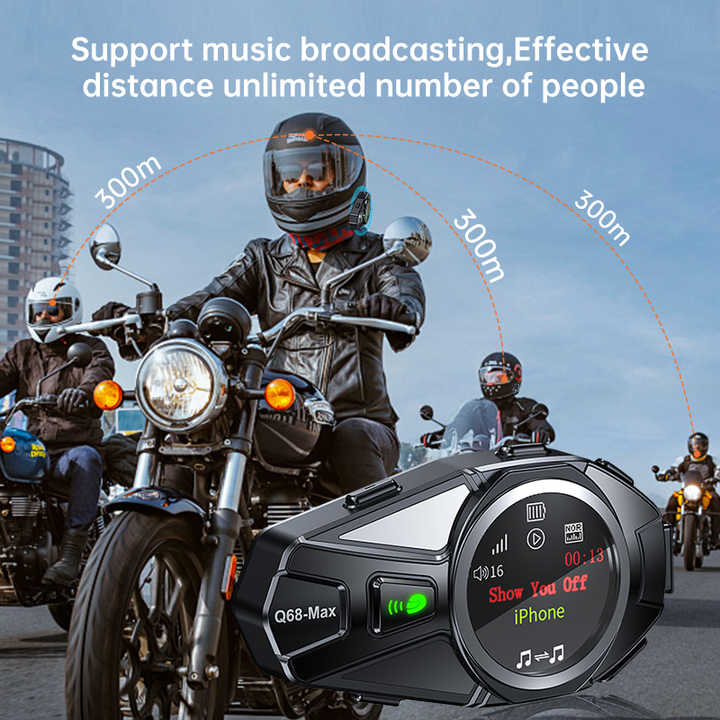 Q68 MAX dual 5.4 chip FM radio Blue tooth motorcycle helmet intercoms for passenger and driver