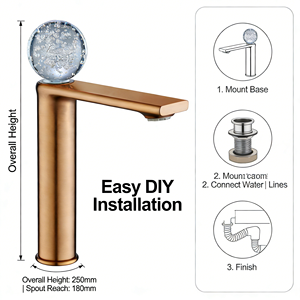 <span class=keywords><strong>ก๊อก</strong></span>น้ำอ่างล้างหน้าสีโรสโกลด์ขัดเงา ดีไซน์หรูหราทันสมัย พร้อมหัวจับคริสตัล ติดตั้งบนเคาน์เตอร์ วัสดุทองเหลืองแท้ วาล์วเซรามิก เหมาะสำหรับโรงแรมและห้องน้ำ - Product Image 5