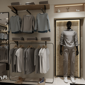 ชั้นวางแบบเคลือบโลหะสำหรับผู้ชายที่ออกแบบได้ตามต้องการสำหรับร้านขายเสื้อผ้าสไตล์อุตสาหกรรม - Product Image 6