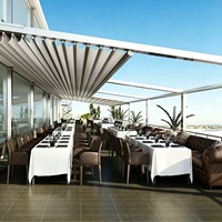 Auvent pliable en tissu avec cadre métallique à persiennes, abri imperméable pour terrasses extérieures, patios et restaurants