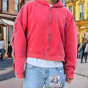 Biểu Tượng Tùy Chỉnh Người Đàn Ông Của Hoodies Zip-up Cổ Điển Rửa Áo Khoác Trùm đầu Chất Lượng Cao Đá Enzyme Rửa - Product Image 1