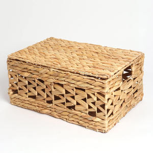 Cesta de Almacenamiento Tejida de Jacinto de Agua Ecológica con Tapa y Asa Estilo Instagram para Dormitorio, Cama o Armario - Product Image 1