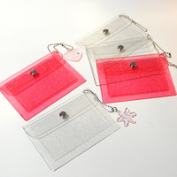 Porte-monnaie Kawaii avec porte-clés, porte-cartes en PVC transparent, étui à rouge à lèvres scintillant, sac de rangement mignon, porte-clés organisateur